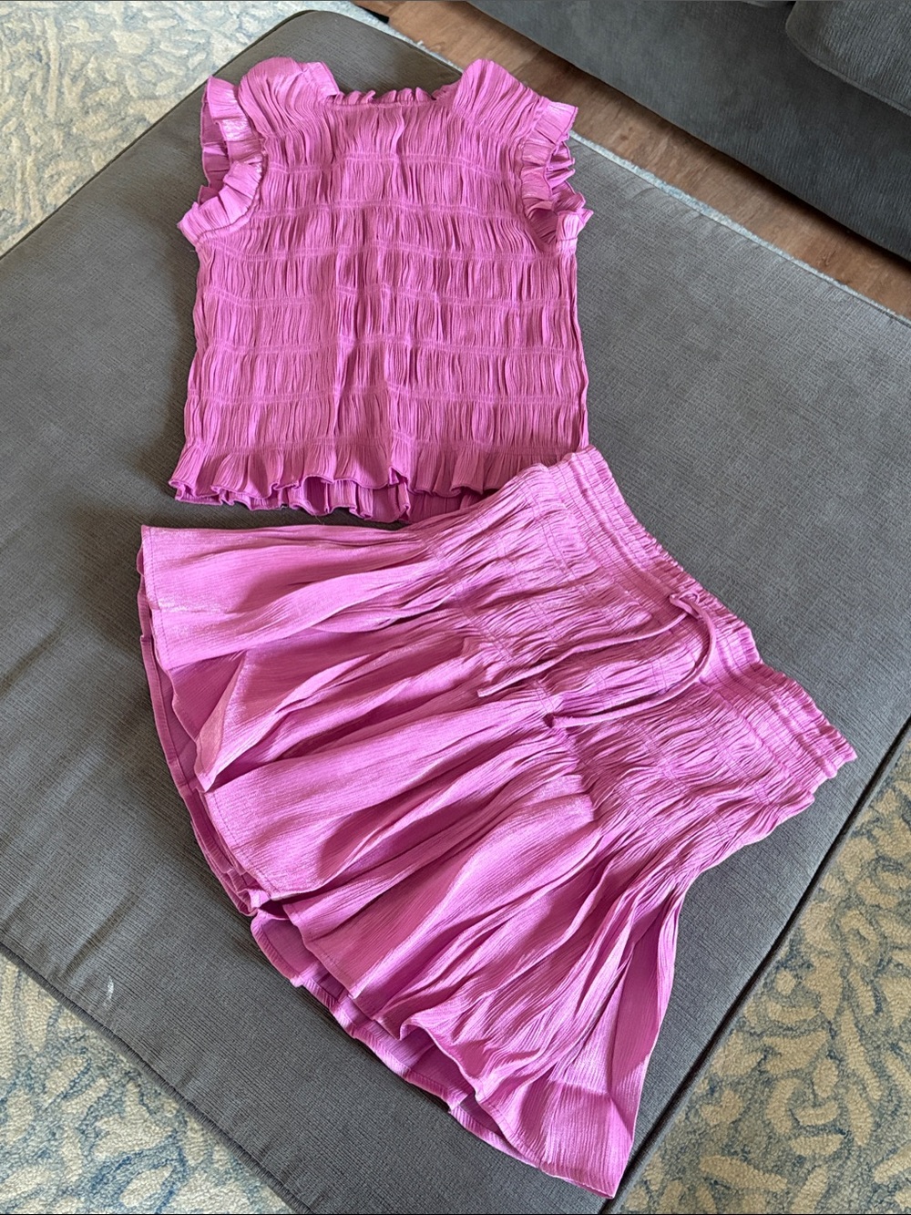 glam Pink Textured Smocked Circle Skirt